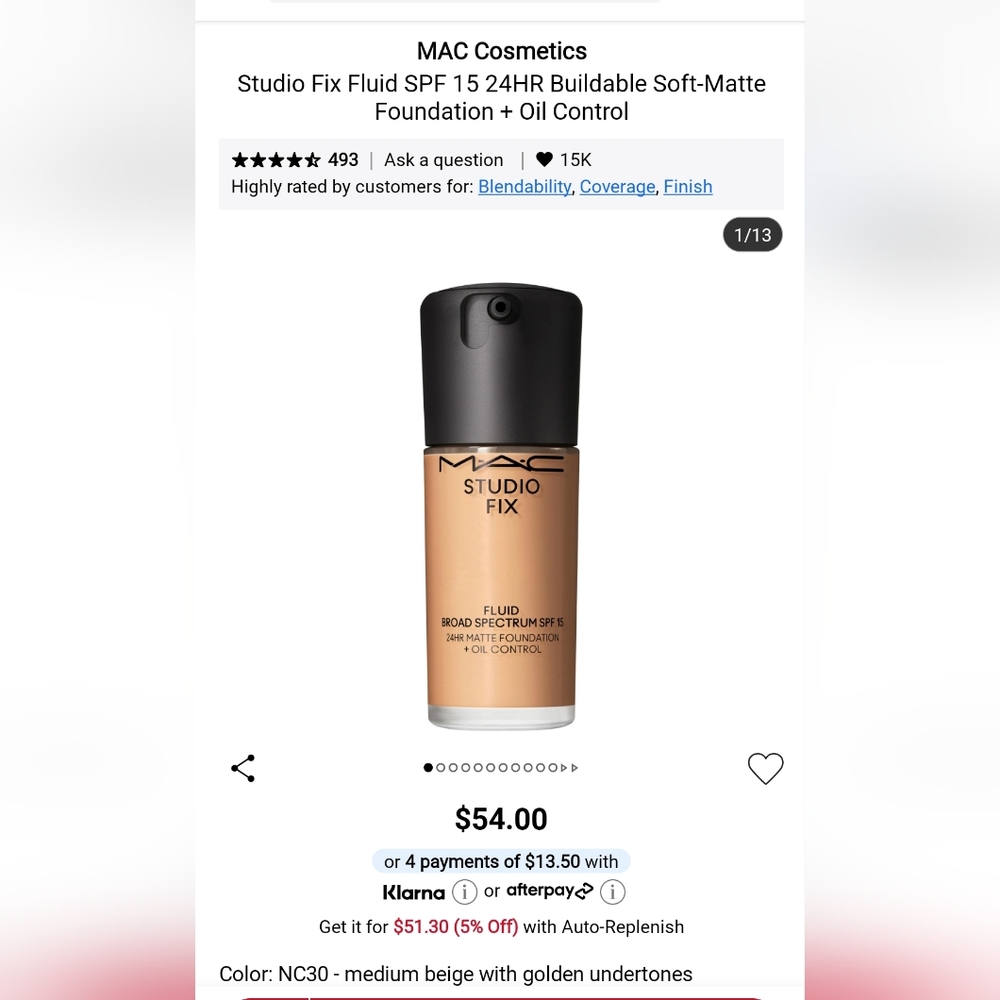 MAC Cosmetics Studio Fix Fluid Foundation - Warm Beige MC30